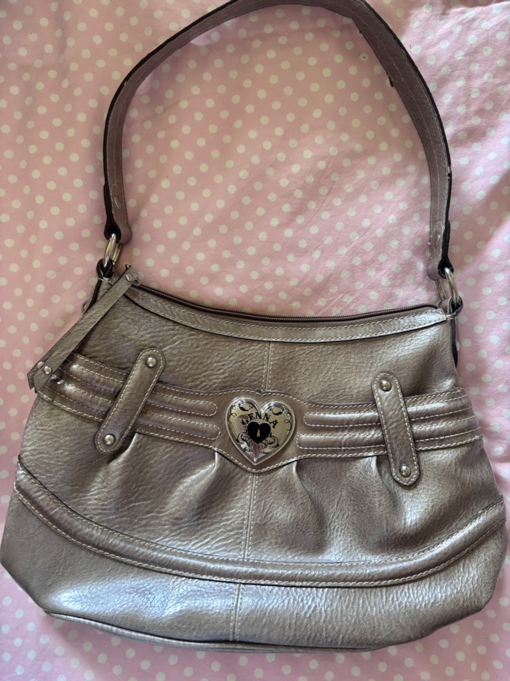 2000’s Silver Heart-Accent Y2K Mcbling Shoulder Bag